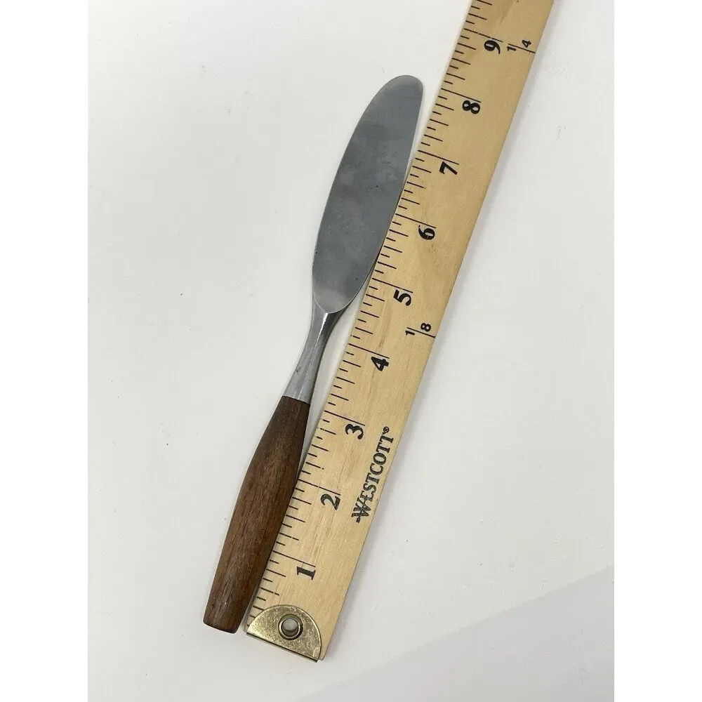 Dansk FJORD Dinner Knives Teak Handle Stainless Steel Germany 8 3/8” Set Of 6